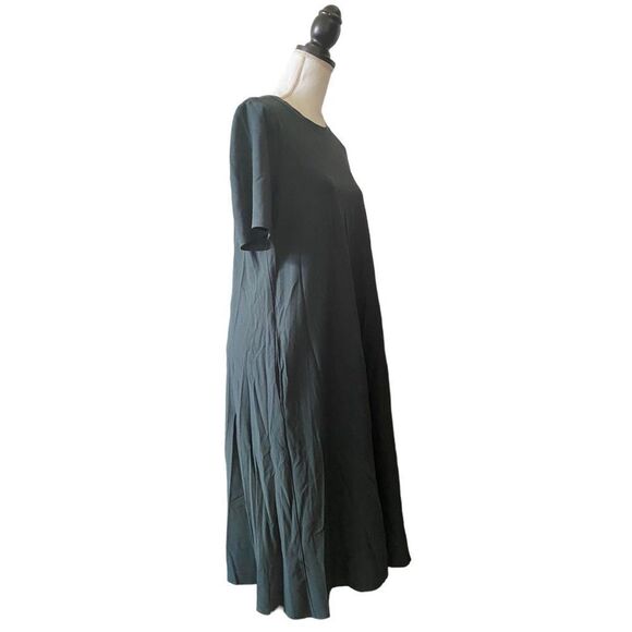 Eileen Fisher Crinkle Crepe Round Neck Short Sleeve Dress Dark Gray Size Medium - Picture 4 of 6
